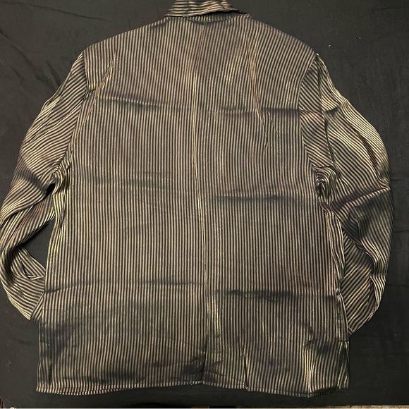 Vintage Chagall Gold Metallic Shimmer Black Vertical Striped Long Sleeve Blouse - Picture 8 of 9